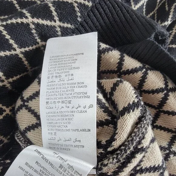 Paul Parker Mens XL Diamond Pattern Cardigan Sweater Black/Beige Full-Zip New